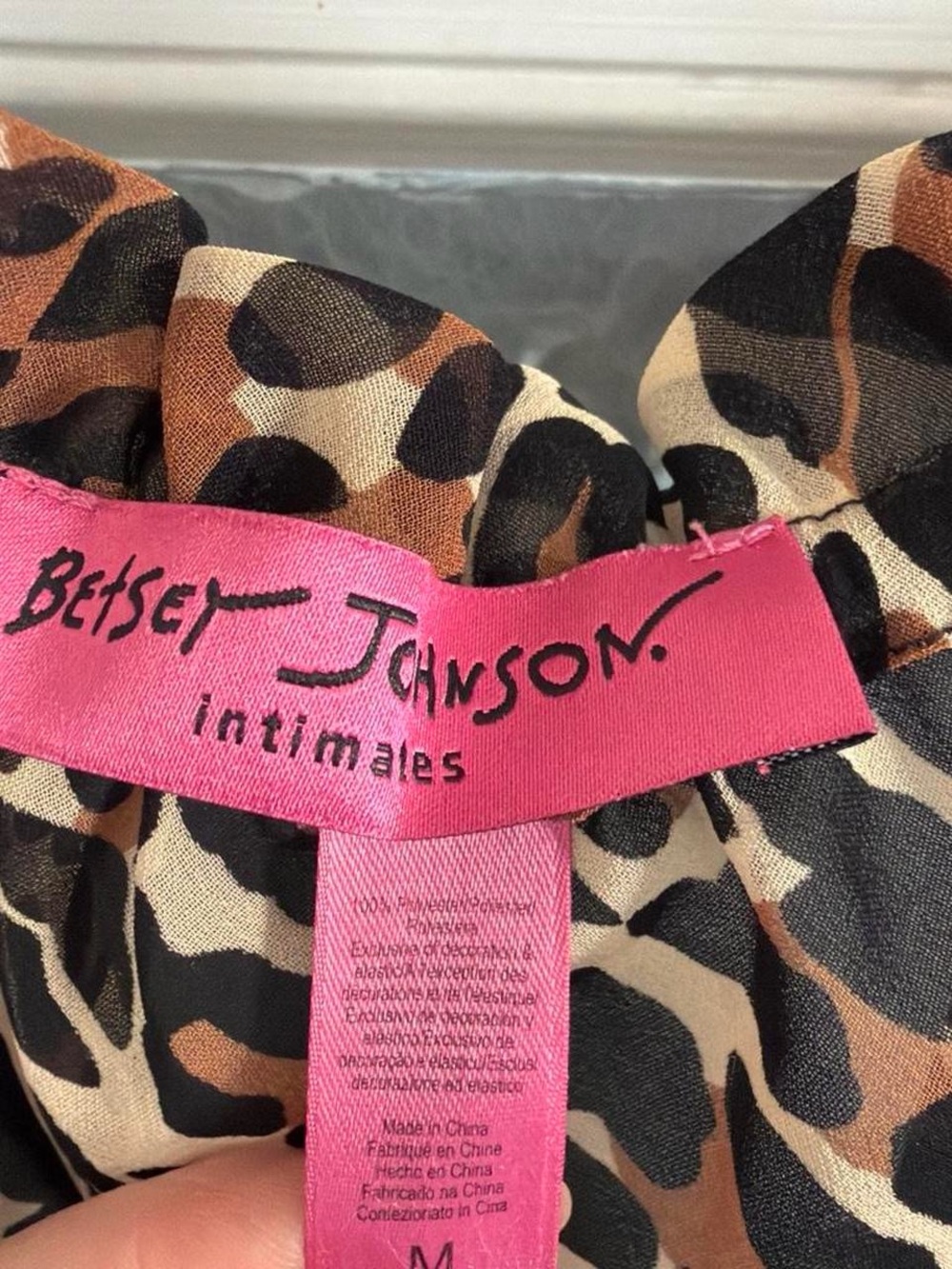 Y2k Vintage Betsey Johnson Leopard Print Dress with Pink Ribbon Accents - Picture 2 of 8